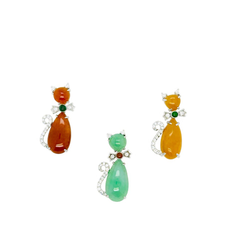 18kt Gold Burmese Jadeite Diamond Meow Meow Pendant