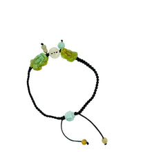 Burmese Green & Honey Jadeite Pei Yao/Pixiu Paired w/Ancient Coin, Gourd & Lotus Silk Bracelet
