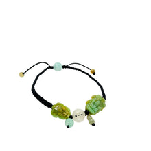 Burmese Green & Honey Jadeite Pei Yao/Pixiu Paired w/Ancient Coin, Gourd & Lotus Silk Bracelet