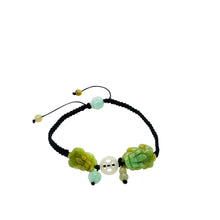 Burmese Green & Honey Jadeite Pei Yao/Pixiu Paired w/Ancient Coin, Gourd & Lotus Silk Bracelet