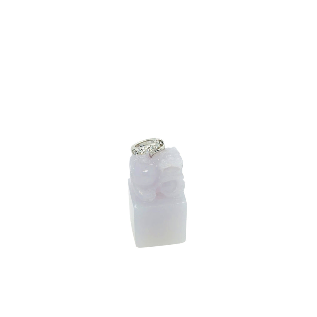18kt WG Diamond Bail Burmese Lavender Jadeite Fu Lion Chop Pendant