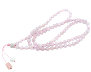 5mm Burmese Pink Jadeite Paired w/Burmese Jadeite Lotus Eye, Mini Heart & Pink Tourmaline Mala Necklace