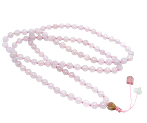 5mm Burmese Pink Jadeite Paired w/Burmese Jadeite Heart & Pink Tourmaline Mala Necklace