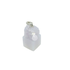 18kt WG Diamond Bail Burmese Lavender Jadeite Fu Lion Dog w/Gold Coin Chop/Seal Pendant