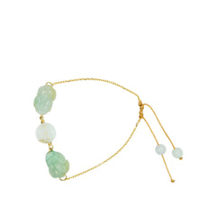 14kt YG Burmese Icy Jadeite Pei Yao/Pixiu Paired w/Ancient Coin Silk Bracelet