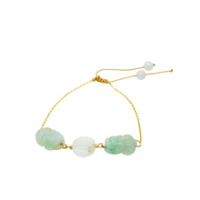 14kt YG Burmese Icy Jadeite Pei Yao/Pixiu Paired w/Ancient Coin Silk Bracelet