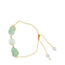 14kt YG Burmese Icy Jadeite Pei Yao/Pixiu Paired w/Ancient Coin Silk Bracelet