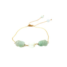 14kt YG Burmese Icy Jadeite Pei Yao/Pixiu Paired w/Ancient Coin Silk Bracelet