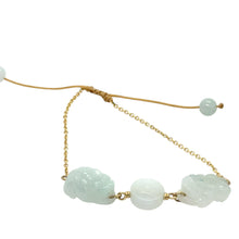 14kt YG Burmese Icy Jadeite Pei Yao/Pixiu Paired w/Ancient Coin Silk Bracelet