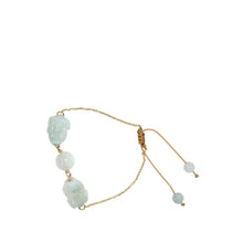 14kt YG Burmese Icy Jadeite Pei Yao/Pixiu Paired w/Ancient Coin Silk Bracelet