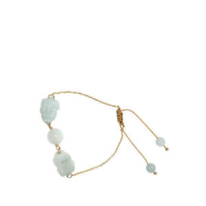 14kt YG Burmese Icy Jadeite Pei Yao/Pixiu Paired w/Ancient Coin Silk Bracelet