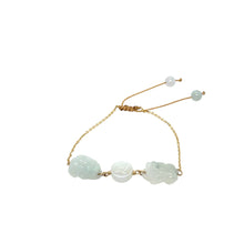 14kt YG Burmese Icy Jadeite Pei Yao/Pixiu Paired w/Ancient Coin Silk Bracelet