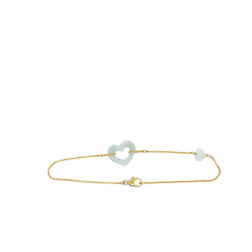 14kt YG Burmese Jadeite Open Heart Bracelet