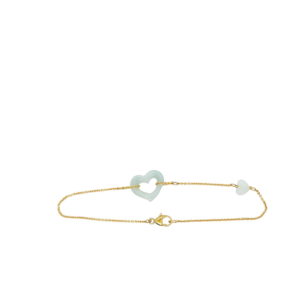 14kt YG Burmese Jadeite Open Heart Bracelet