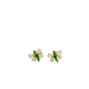 18kt YG Burmese Icy Pink & Emerald Green Jadeite Mini Dragonfly Studs
