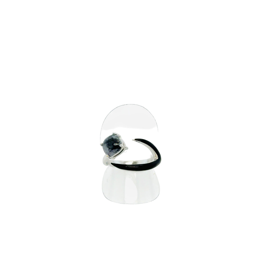18kt WG Burmese Icy Translucent Black Jadeite Freeform Ring