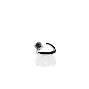 18kt WG Burmese Icy Translucent Black Jadeite Freeform Ring