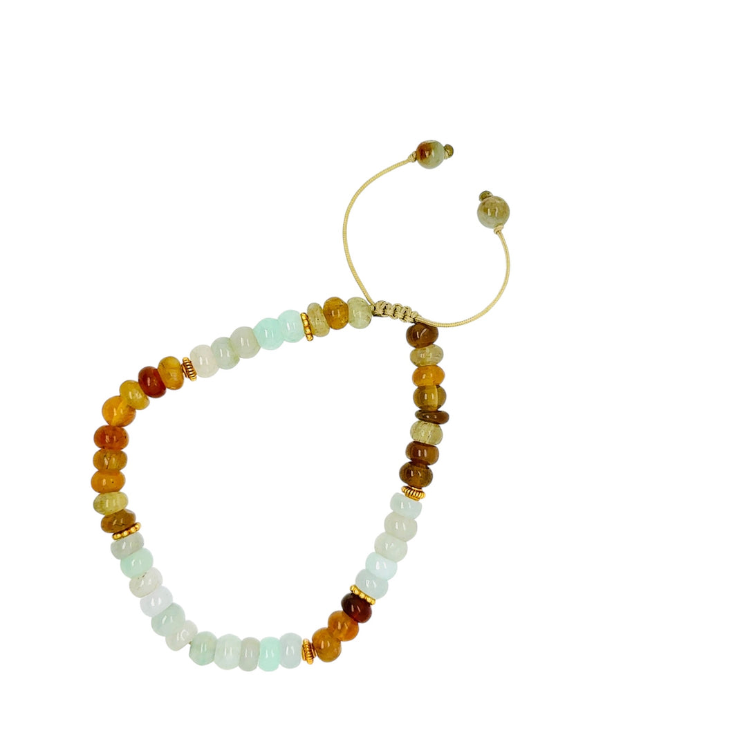 24kt High Karat Burmese Multi Color Jadeite Abacus & Multi Color Tourmaline Silk Bracelet
