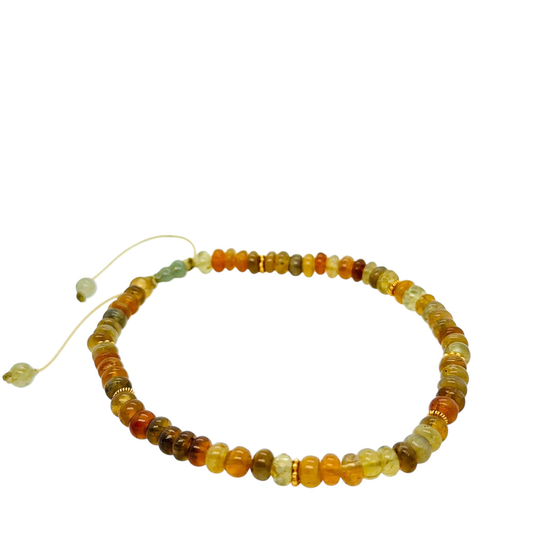 24kt High Karat Burmese Jadeite Gourd & Multi Color Tourmaline Silk Anklet