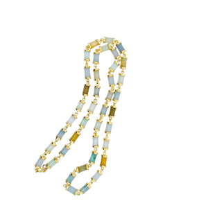 18Kt YG Burmese Multi Color Pastel Jadeite Link Necklace