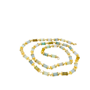 18Kt YG Burmese Multi Color Pastel Jadeite Link Necklace