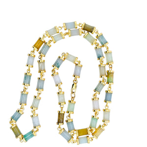 18Kt YG Burmese Multi Color Pastel Jadeite Link Necklace