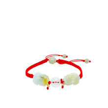 Burmese Green & Honey Jadeite Pei Yao/Pixiu Paired w/Ancient Coin, Gourd & Lotus Silk Bracelet
