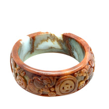 Burmese Red & White Jadeite Carved Bat & Coins & Double Happiness Asymmetrical Comfort Fit Bangle