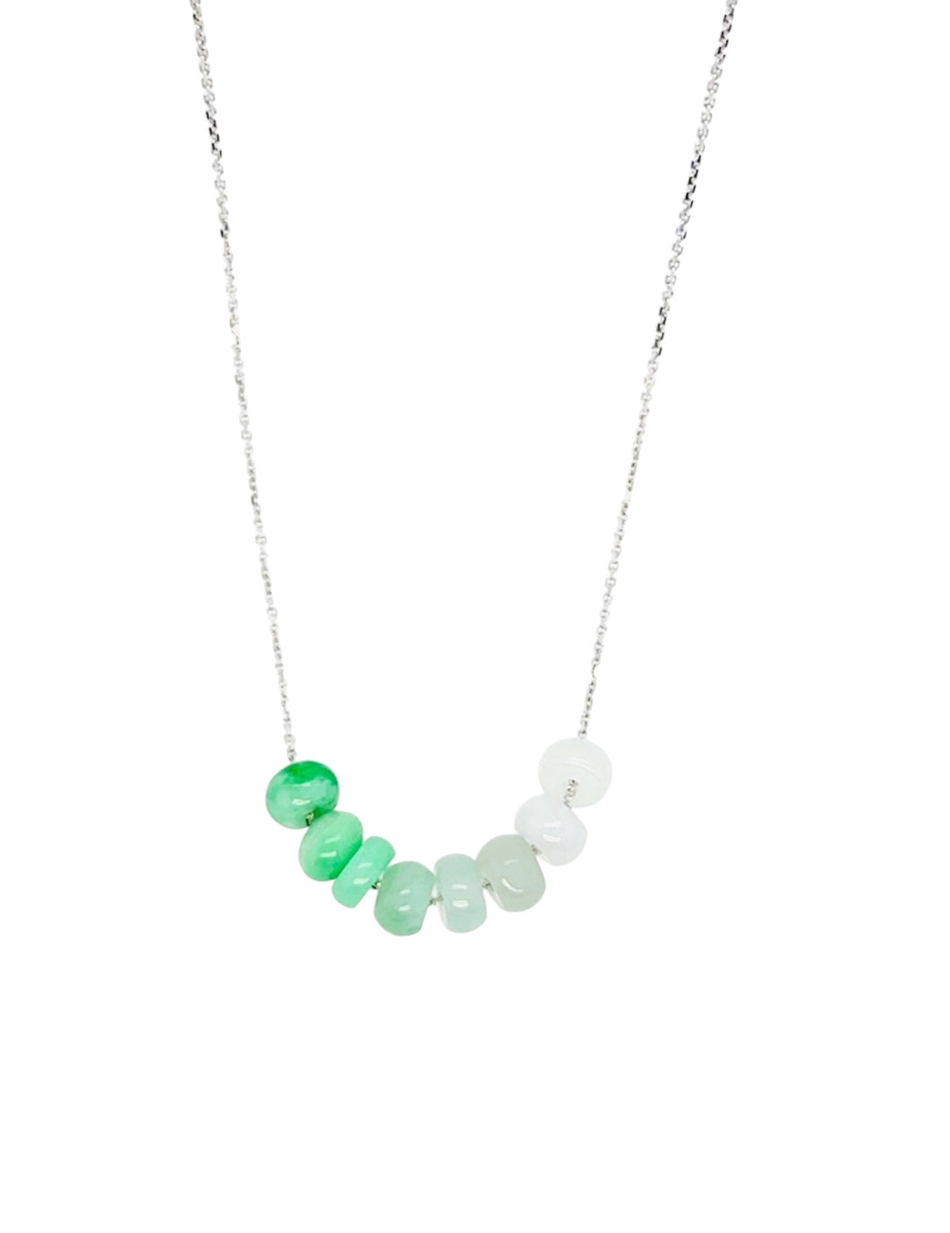 14Kt WG Burmese Green Jadeite Ombre Abacus Necklace