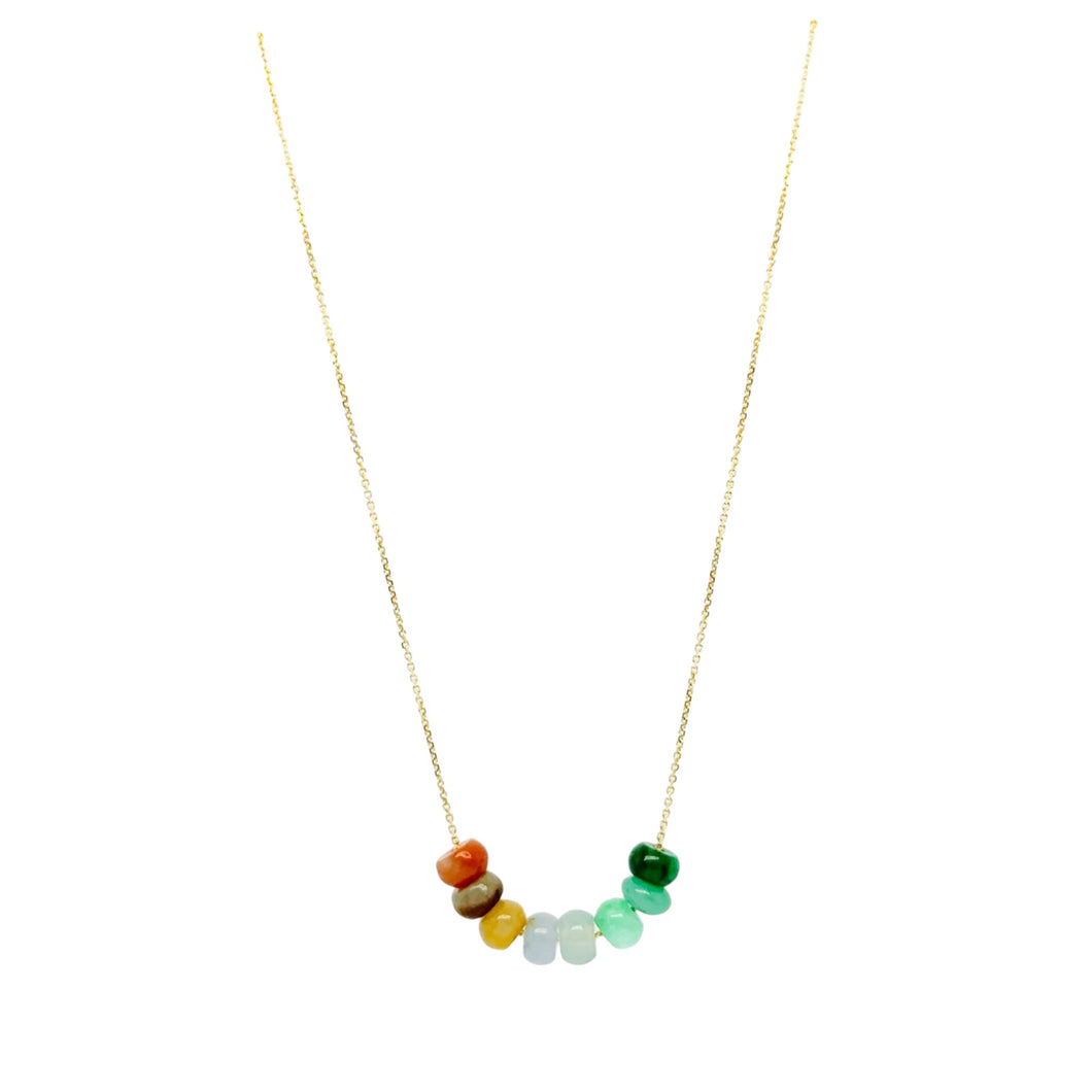 14Kt YG Burmese Rainbow Jadeite Abacus Necklace
