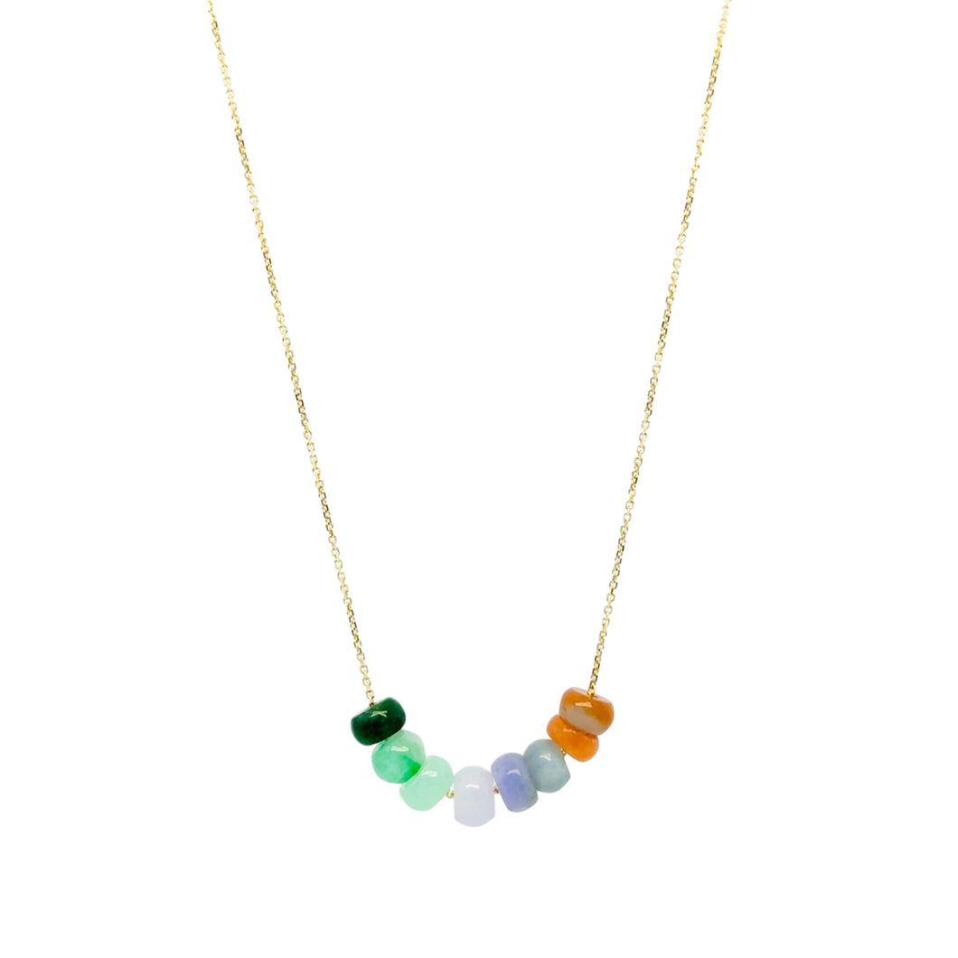 14Kt YG Burmese Rainbow Jadeite Abacus Necklace