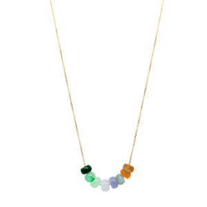 14Kt YG Burmese Rainbow Jadeite Abacus Necklace