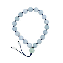 8mm Burmese Blue Jadeite w/Lotus & Gourds Mala Silk Bracelet