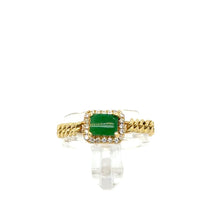 18kt YG Burmese Apple Green Jadeite .20ct Diamond Cuban Chain Link Ring