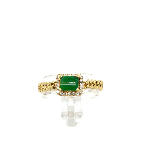 18kt YG Burmese Apple Green Jadeite .20ct Diamond Cuban Chain Link Ring