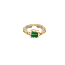 18kt YG Burmese Apple Green Jadeite .20ct Diamond Cuban Chain Link Ring