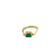 18kt YG Burmese Apple Green Jadeite .20ct Diamond Cuban Chain Link Ring