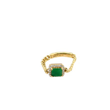 18kt YG Burmese Apple Green Jadeite .20ct Diamond Cuban Chain Link Ring
