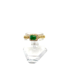 18kt YG Burmese Apple Green Jadeite .20ct Diamond Cuban Chain Link Ring