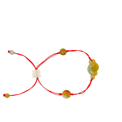 Burmese Jadeite Ruyi, Lotus, Baqua, Buddha's Heart Four Point Blessings Silk Bracelet
