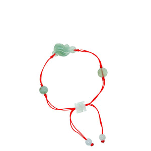 Burmese Jadeite Ruyi, Lotus, Baqua, Buddha's Heart Four Point Blessings Silk Bracelet