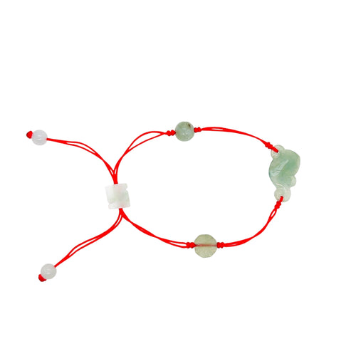 Burmese Jadeite Ruyi, Lotus, Baqua, Buddha's Heart Four Point Blessings Silk Bracelet