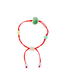 Burmese Jadeite Ruyi, Lotus, Baqua, Buddha's Heart Four Point Blessings Silk Bracelet