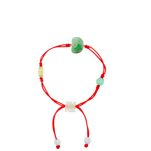 Burmese Jadeite Ruyi, Lotus, Baqua, Buddha's Heart Four Point Blessings Silk Bracelet