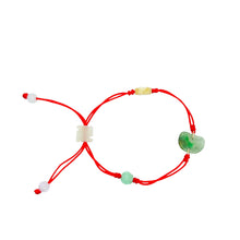 Burmese Jadeite Ruyi, Lotus, Baqua, Buddha's Heart Four Point Blessings Silk Bracelet