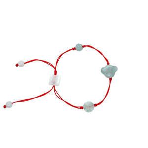 Burmese Jadeite Ruyi, Lotus, Baqua, Buddha's Heart Four Point Blessings Silk Bracelet