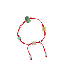 Burmese Jadeite Ruyi, Lotus, Baqua, Buddha's Heart Four Point Blessings Silk Bracelet