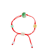 Burmese Jadeite Ruyi, Lotus, Baqua, Buddha's Heart Four Point Blessings Silk Bracelet