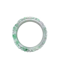 Burmese Green & Lavender Jadeite Carved Storyboard Comfort Fit Bangle