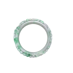 Burmese Green & Lavender Jadeite Carved Storyboard Comfort Fit Bangle